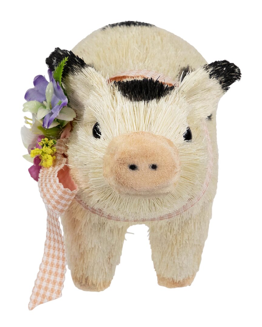 Northlight Spotted Piglet With Bow & Flowers Figurine In White