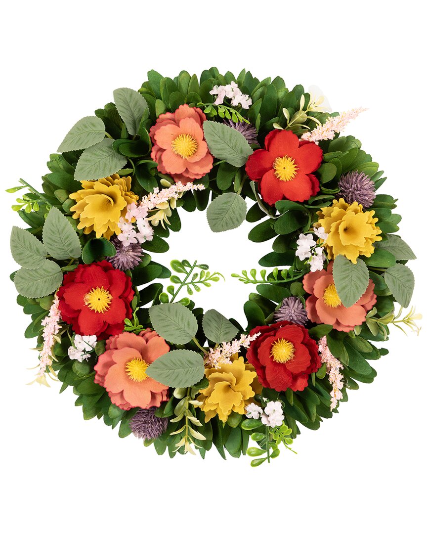 Northlight Wooden Mixed Floral & Foliage Artificial Wreath In Multicolor