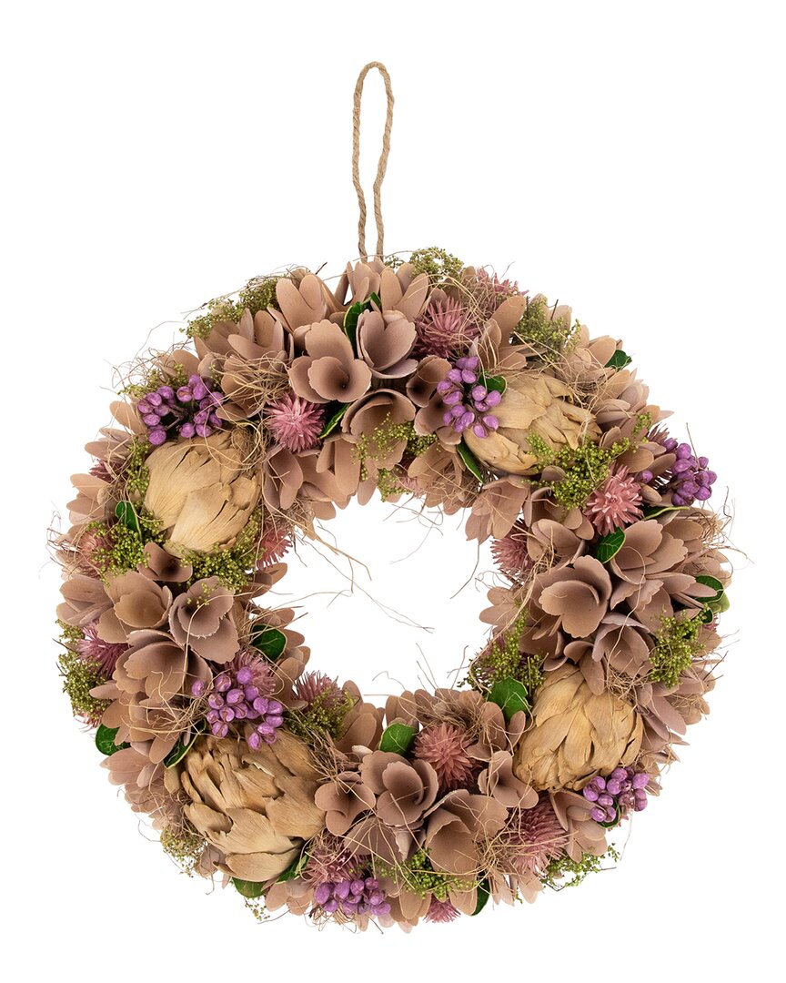 Northlight Wooden Floral Spring Wreath With Preserved Artichoke In Beige