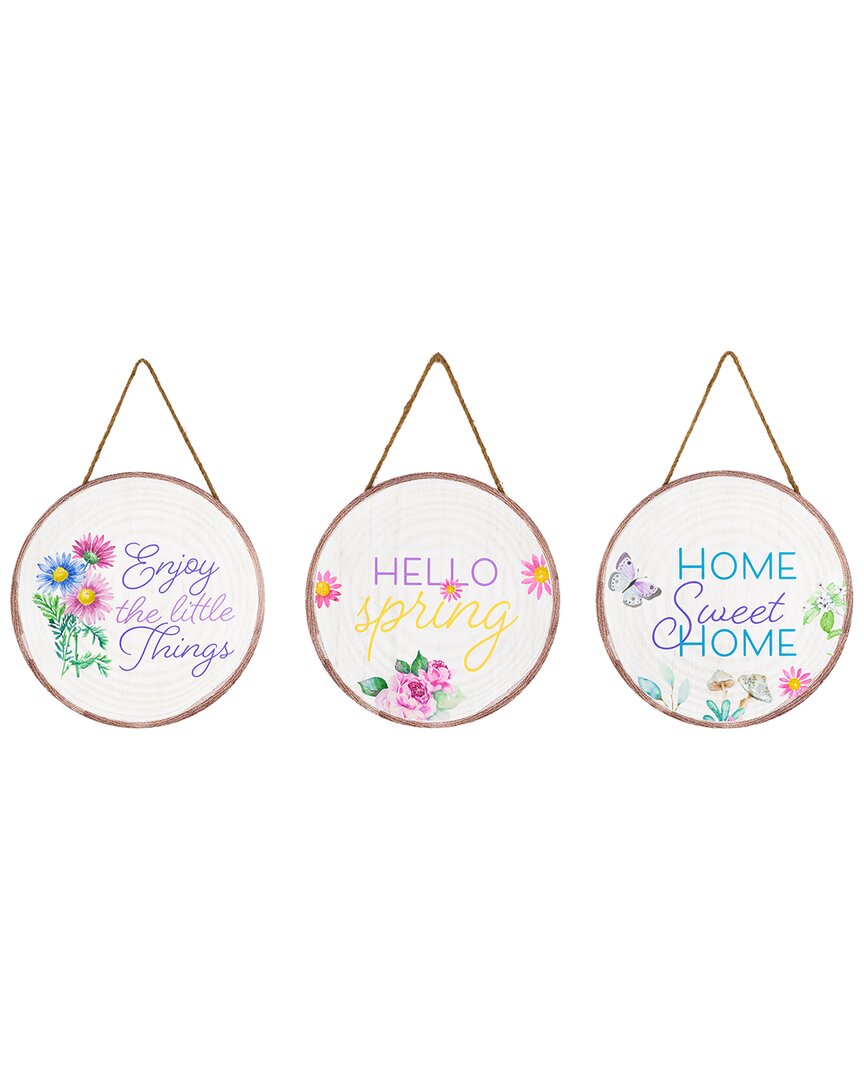 Northlight Set Of 3 Springtime Floral Hanging Wall Signs In Multicolor