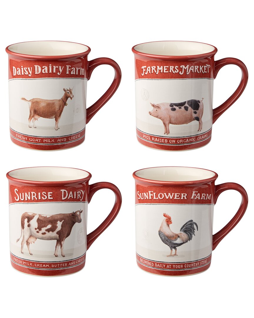 Certified International Vintage Farm Set Of 4 Mugs