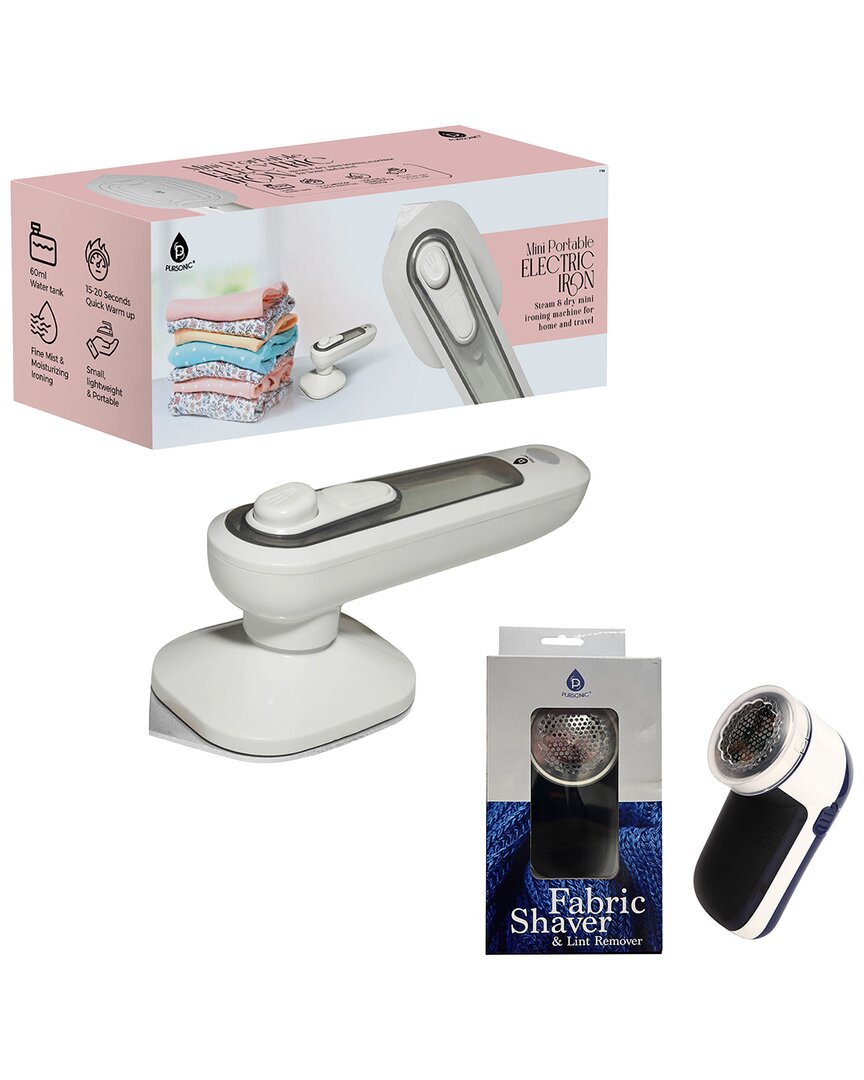 Pursonic Travel-ready Garment Grooming Kit: Compact Lint Remover, Fabric Shaver & Mini Iron