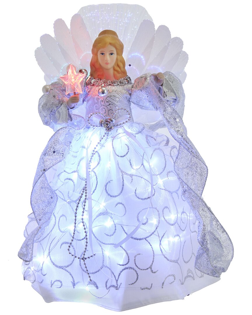 Kurt Adler 12-inch Ul 30-light Fairy Led Fiber Optic Silver Angel Tree Topper In Silver