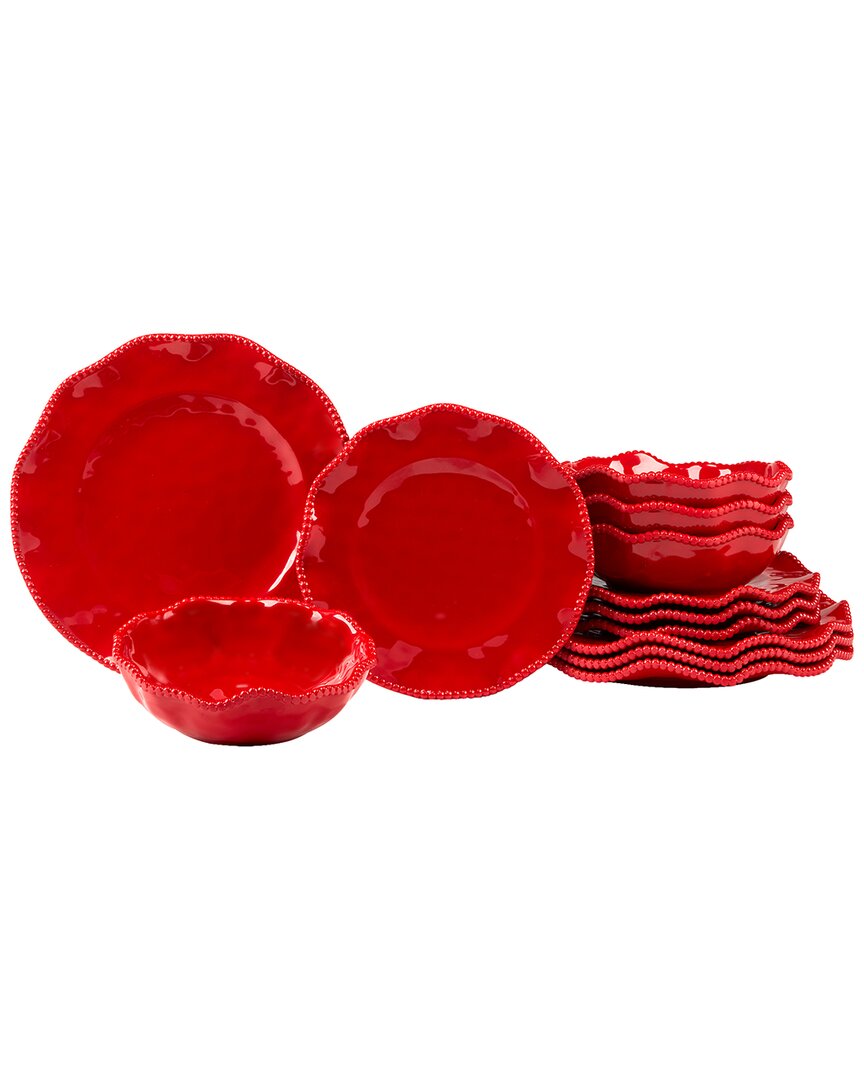 Certified International 12pc Perlette Red Melamine Dinnerware Set
