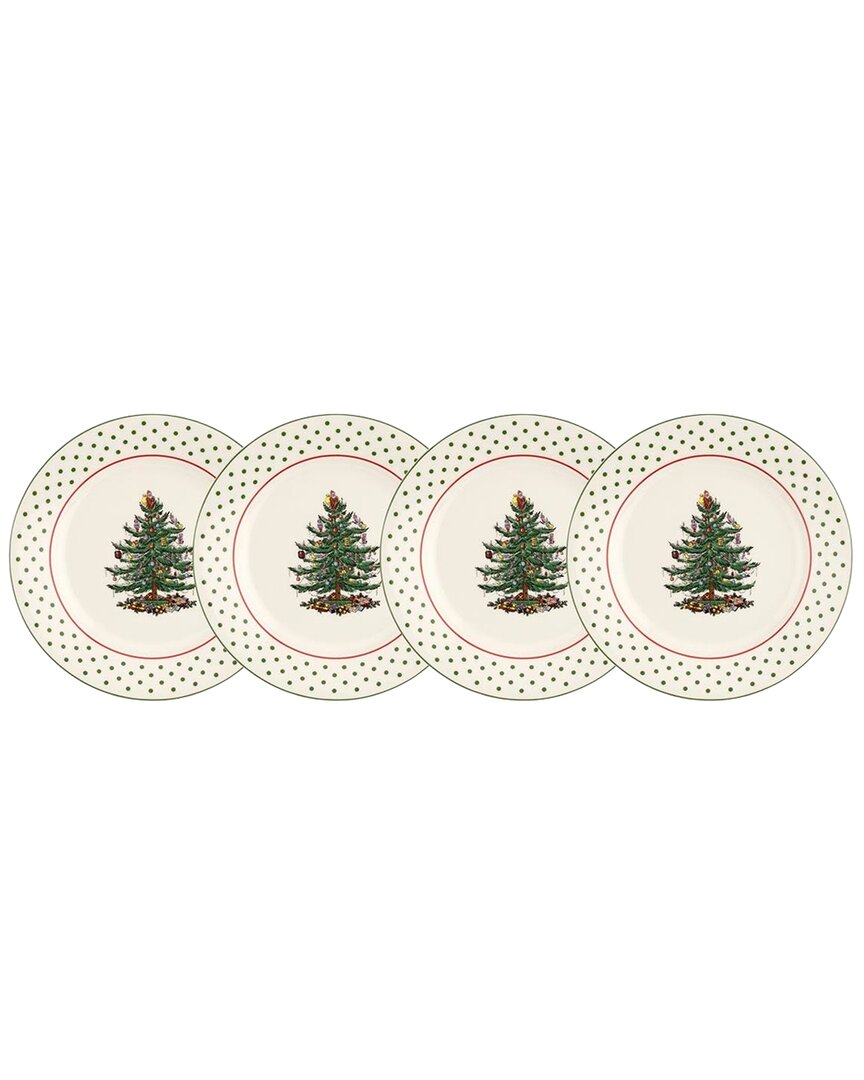 Spode Set Of 4 Christmas Tree Polka Dot 6in Dessert Plates In White