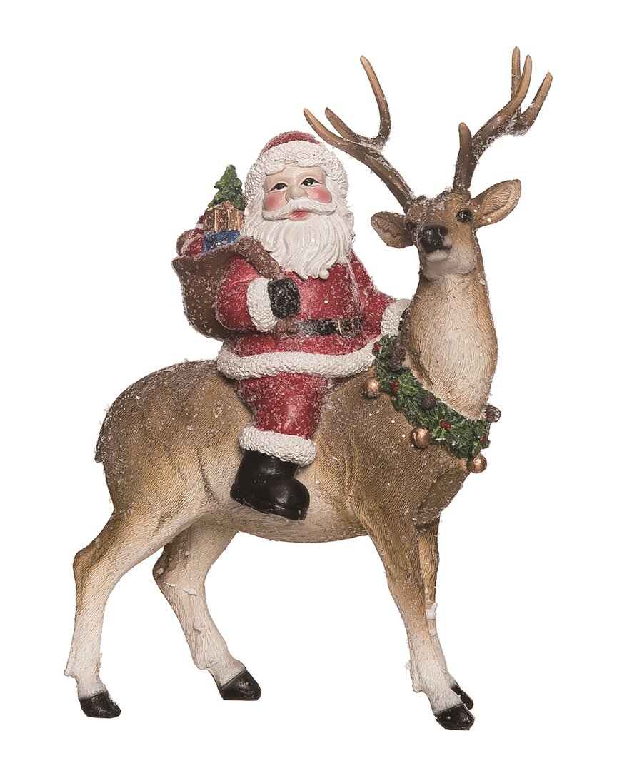 Shop Transpac Resin 11.8in Multicolor Christmas Frosted Santa On Reindeer Figurine