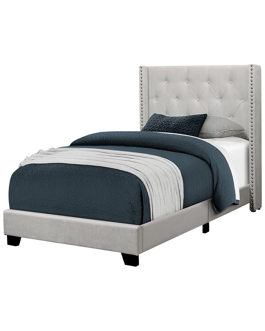 Monarch Specialties Velvet Bed In Grey