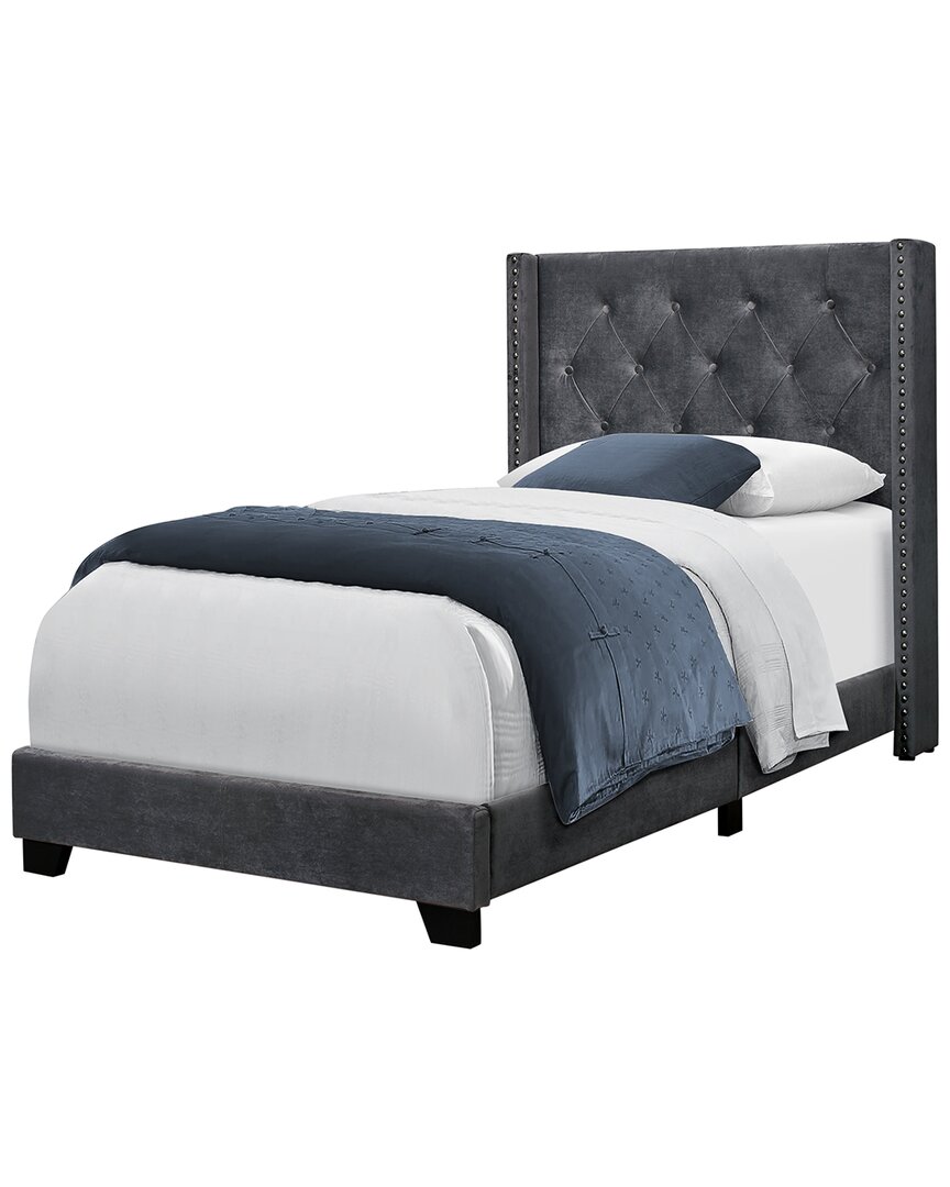 Monarch Specialties Velvet Bed In Grey