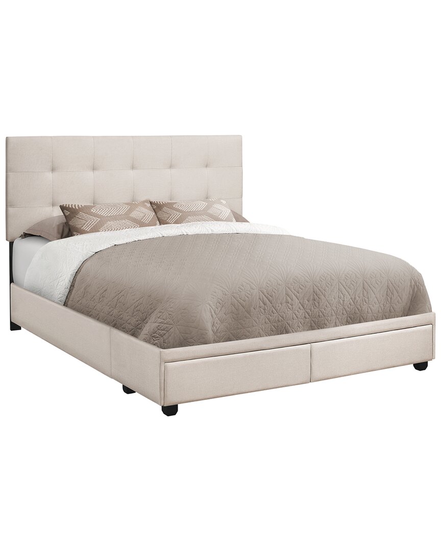 Monarch Specialties Storage Platform Bed In Beige