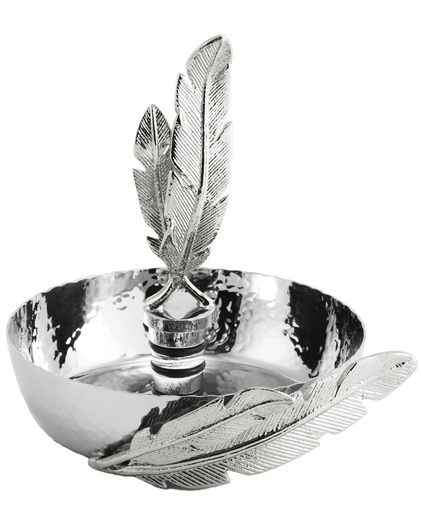 Michael Aram Feather Wine Coaster And Stopper Set In Steel
