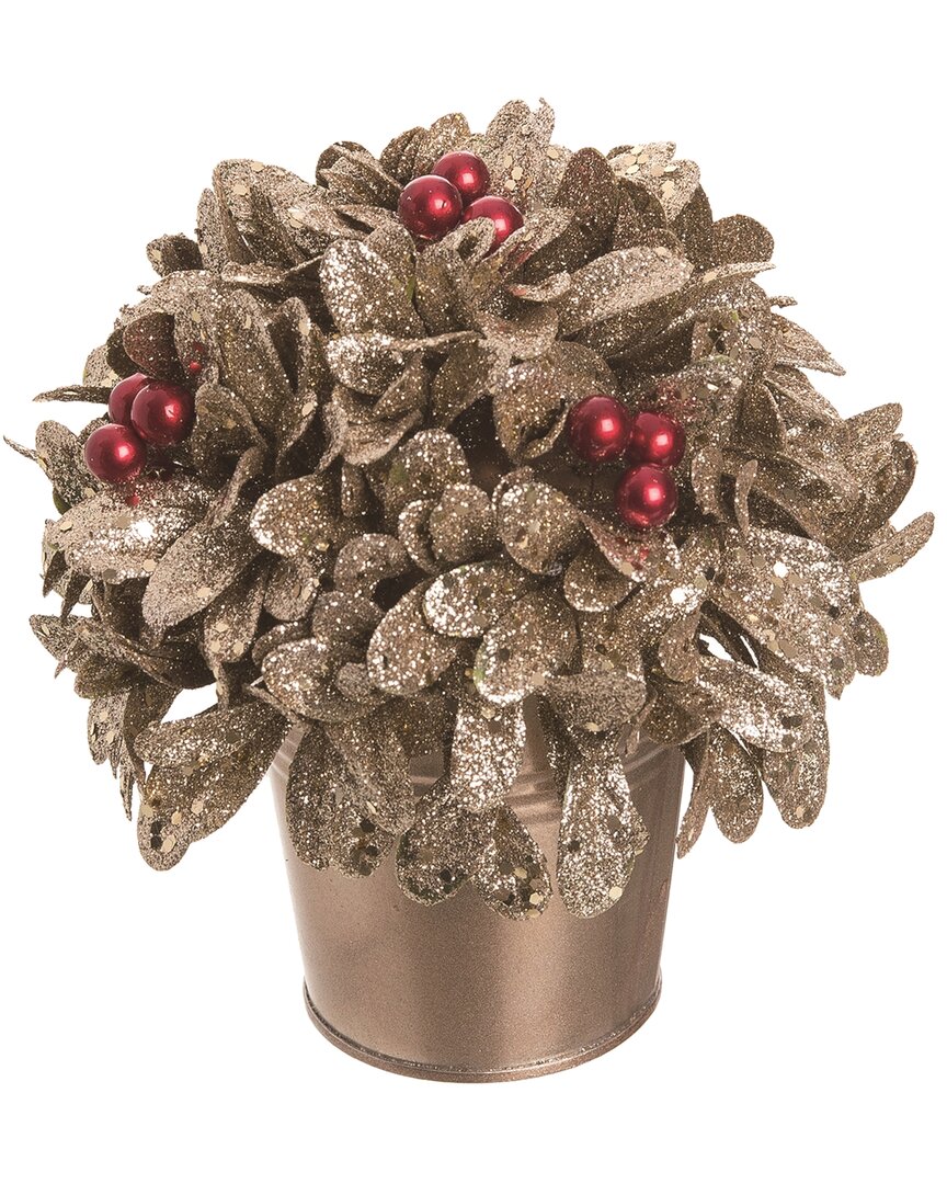 TRANSPAC TRANSPAC ARTIFICIAL 7IN GOLD CHRISTMAS LEAVES & BERRY POT