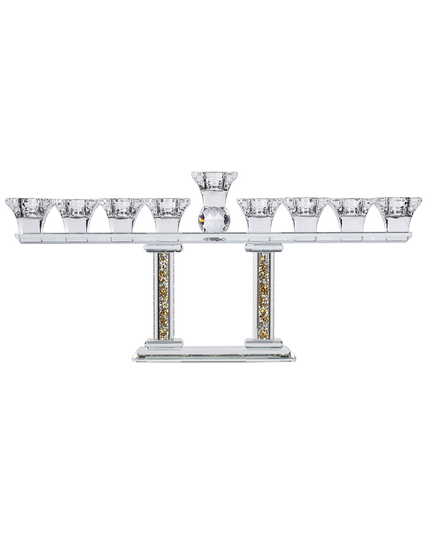 Noble Gift Crystal Menorah On Two Pillars With Gold And Silver Inner Gemstones