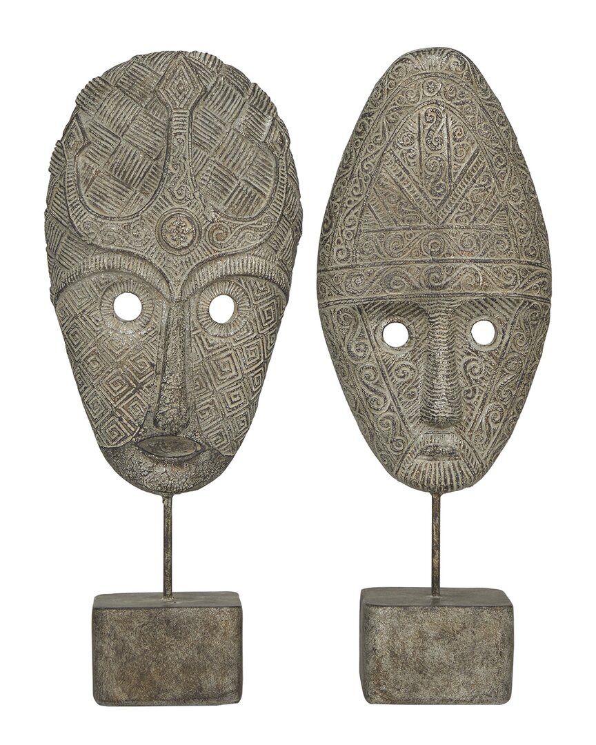 Peyton Lane Set Of 2 Handmade Mask Sculptures In Gray