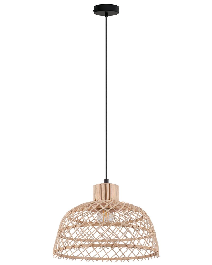 Eglo Ausnby 1 Light Pendant With Black Finish & Natural Wood Shade