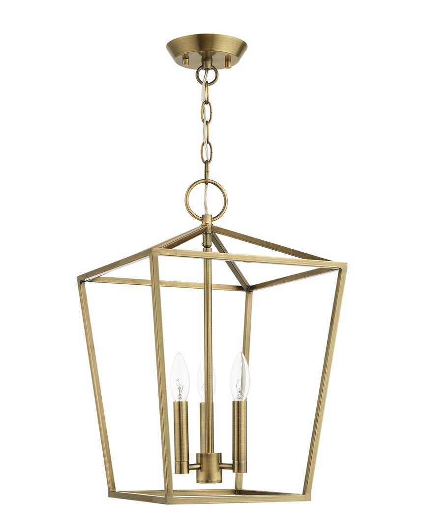 Livex Lighting 3-light Antique Brass Convertible Semi Flush Lantern In Metallic