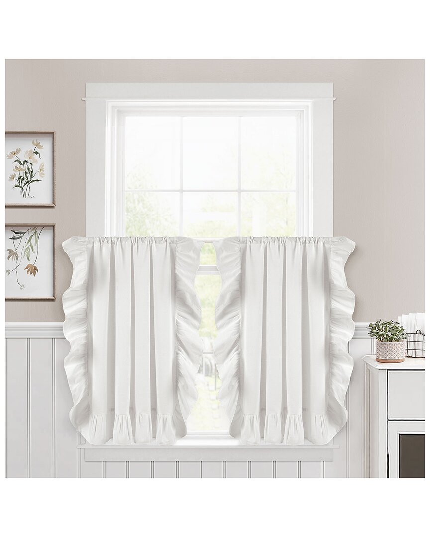 Lush Decor Linen Ruffle Kitchen Tier Window Curtain Panels Set In White