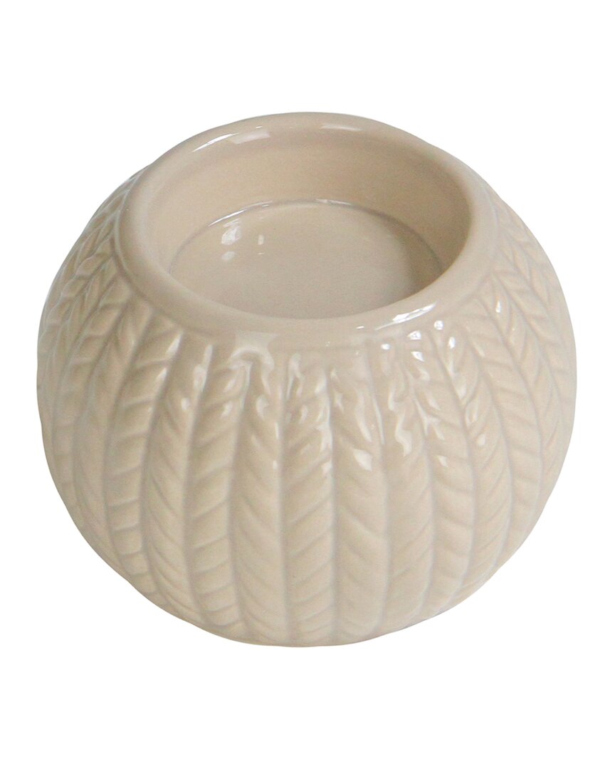 Northern Lights Northlight 3.25in Beige Knit Design Ceramic Christmas Candle Holder In Beige
