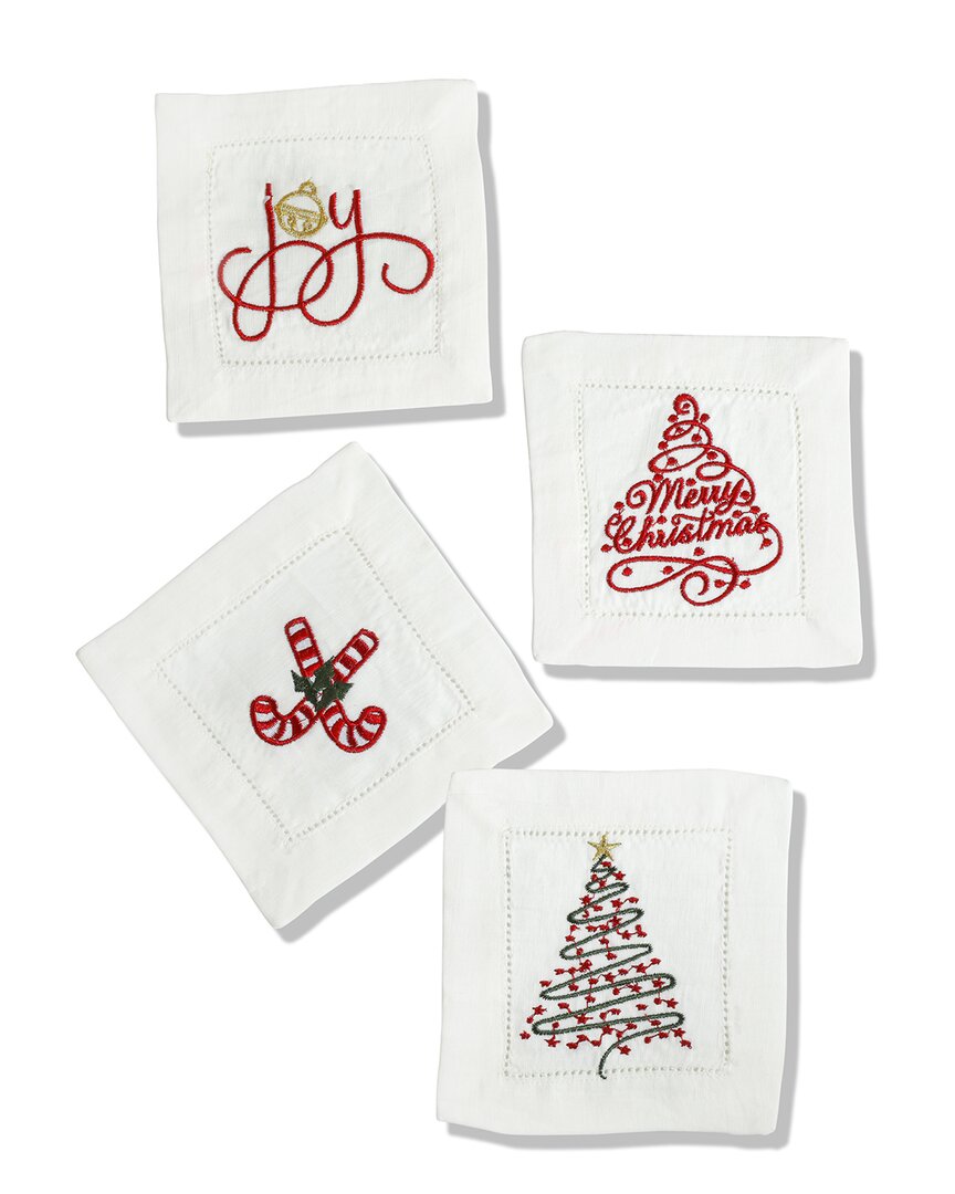 Tiramisu Embroidered Set Of 4 Holiday Cocktail Napkins In Green