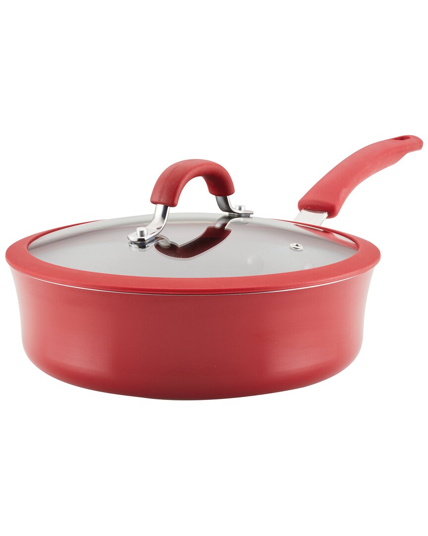 Rachael Ray Cook + Create Aluminum Nonstick Saute Pan With Lid, 3 Quart In Red