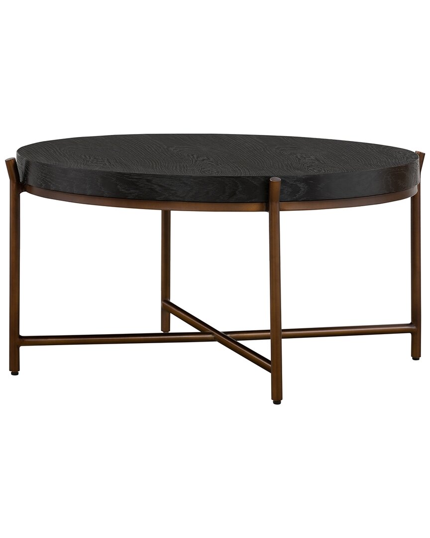 Armen Living Sylvie Brushed Oak And Metal Round Coffee Table In Black