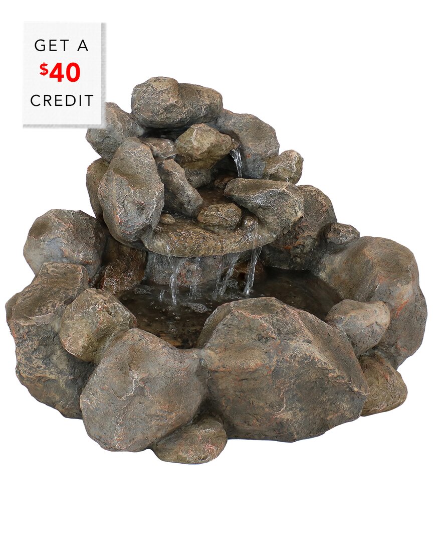 Sunnydaze 18"h Electric Resin Rocky Ravine Waterfall Outdoor Water Fountain In Grey