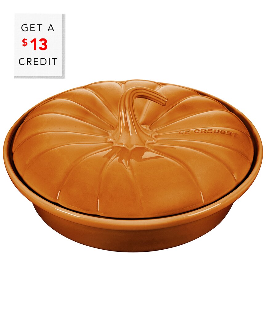 LE CREUSET PERSIMMON FIGURAL PUMPKIN BAKER WITH LID WITH $13 CREDIT