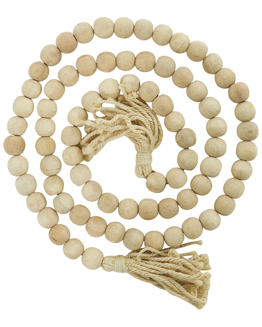 Peyton Lane Light Brown Wood Handmade Beaded Garland With Tassel In Light Brown