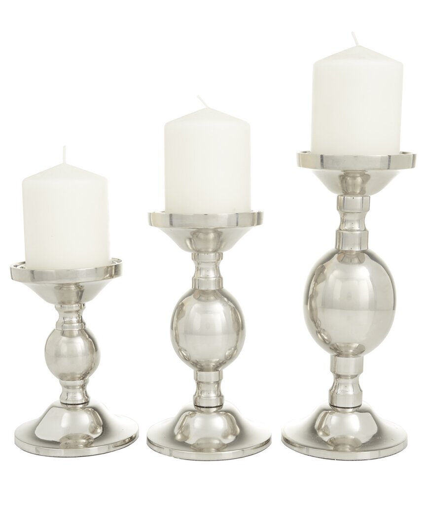 Peyton Lane Set Of 3 Silver Aluminum Pillar Candle Holder