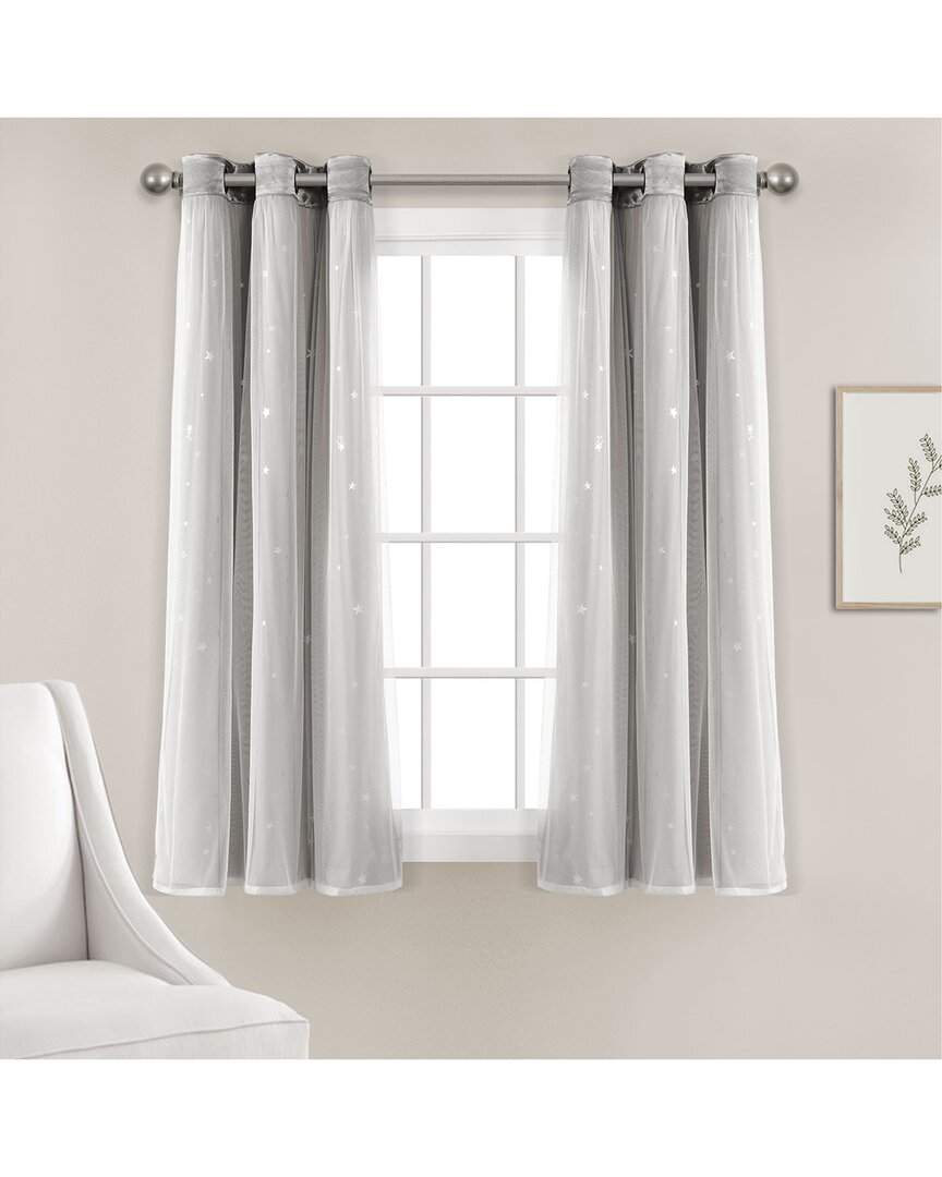 Lush Decor Star Sheer Insulated Grommet Blackout Window Curtain In Gray