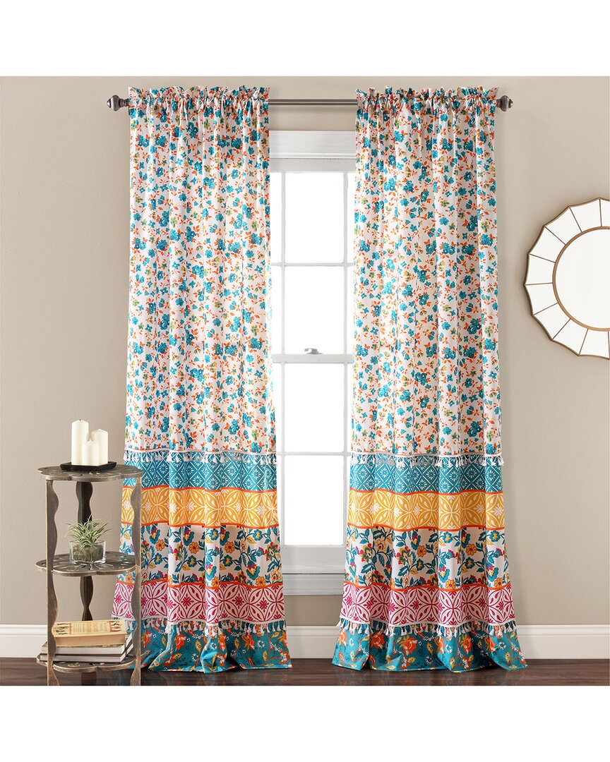 Lush Decor Emily Boho Stripe Window Curtain In Turquoise