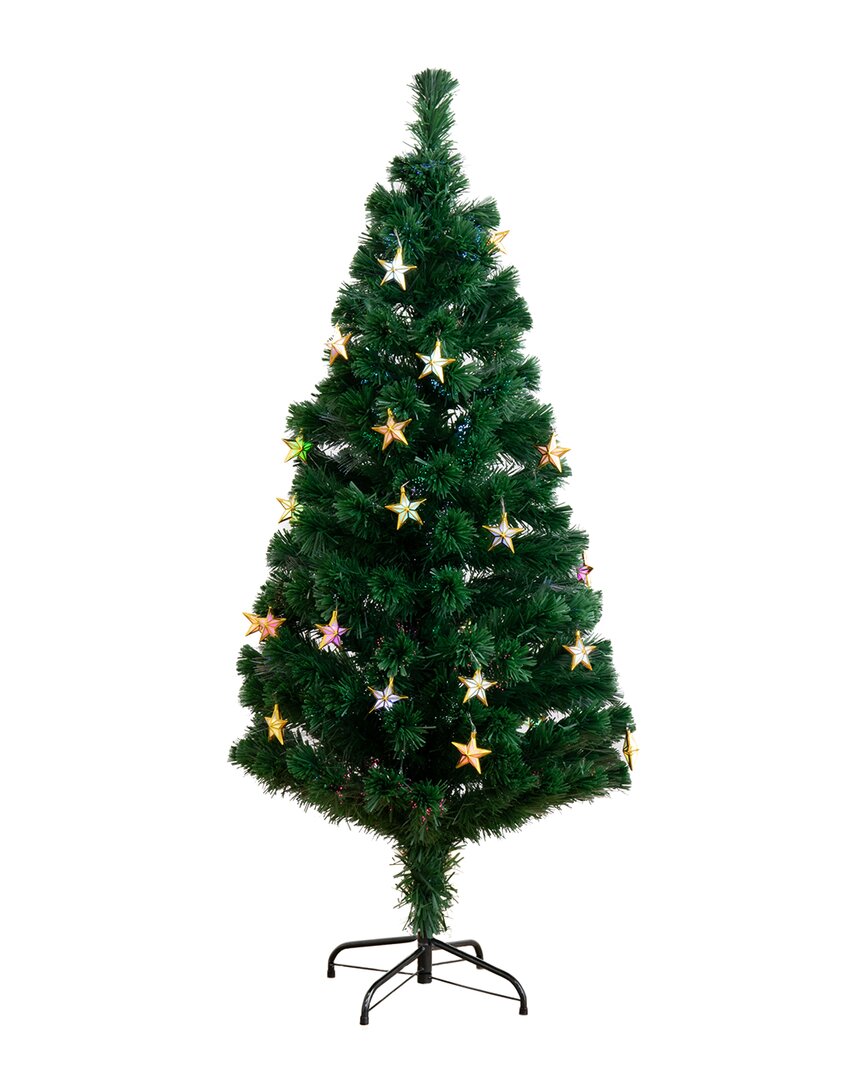 Nearly Natural 5ft Pre-lit Fiber Optic Artificial Christmas Tree With 60 Colorful Star-shaped Led Lights In Green