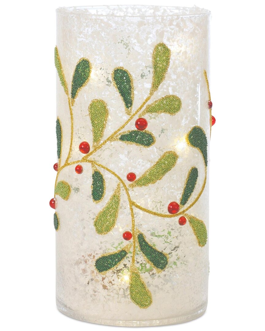 Melrose International Set Of 2 Beaded Glass Mistletoe Candle Holder In White