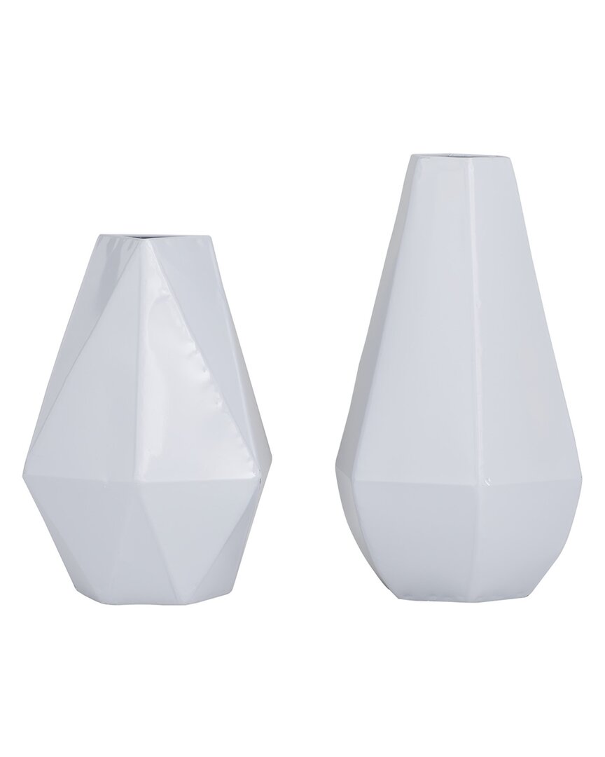 Cosmoliving By Cosmopolitan Set Of 2 Geometric Vases In White