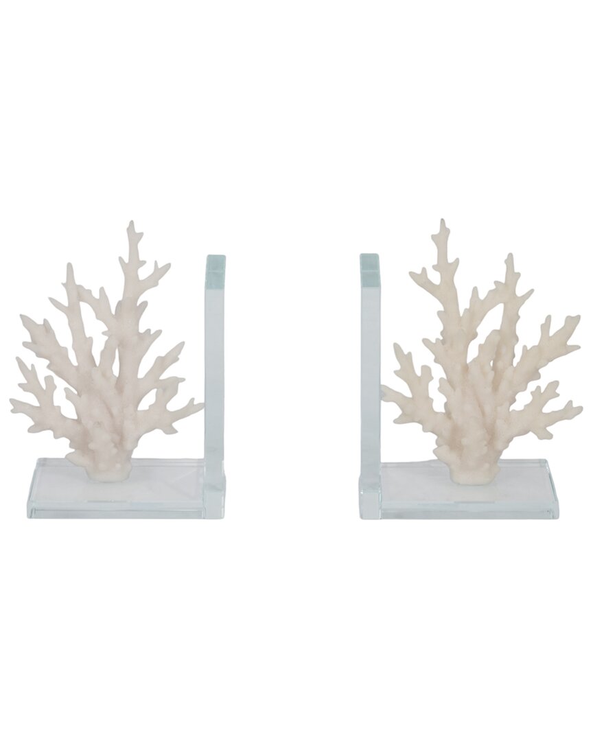 Sagebrook Home Set Of 2 Coral Bookends On Glass Base In White