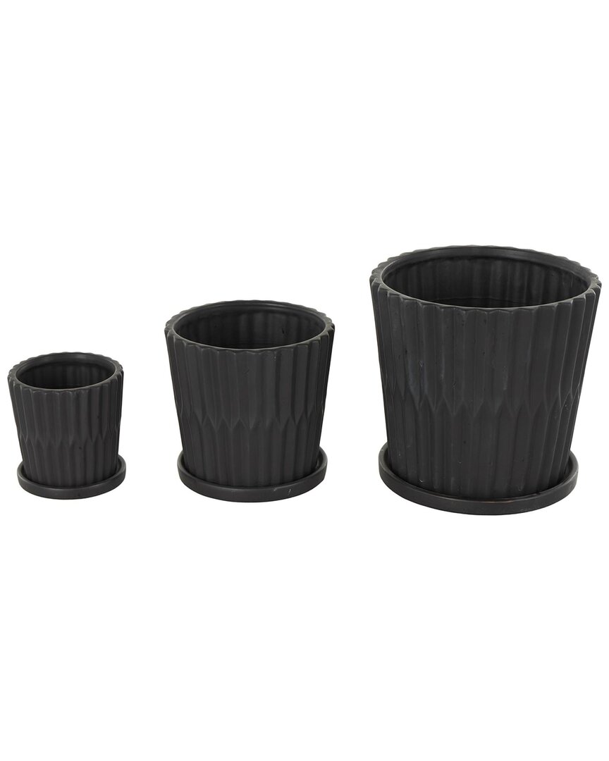 Peyton Lane Black Ceramic Ribbed Indoor Outdoor Planter With