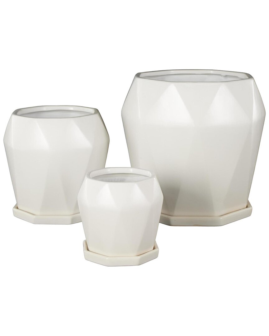 Peyton Lane White Ceramic Patterned Indoor Outdoor Planter Wi
