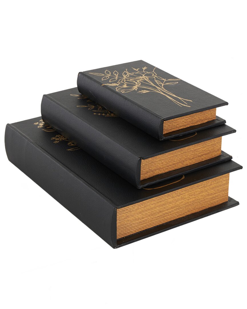 Peyton Lane Black Faux Leather Floral Faux Book Storage Decora