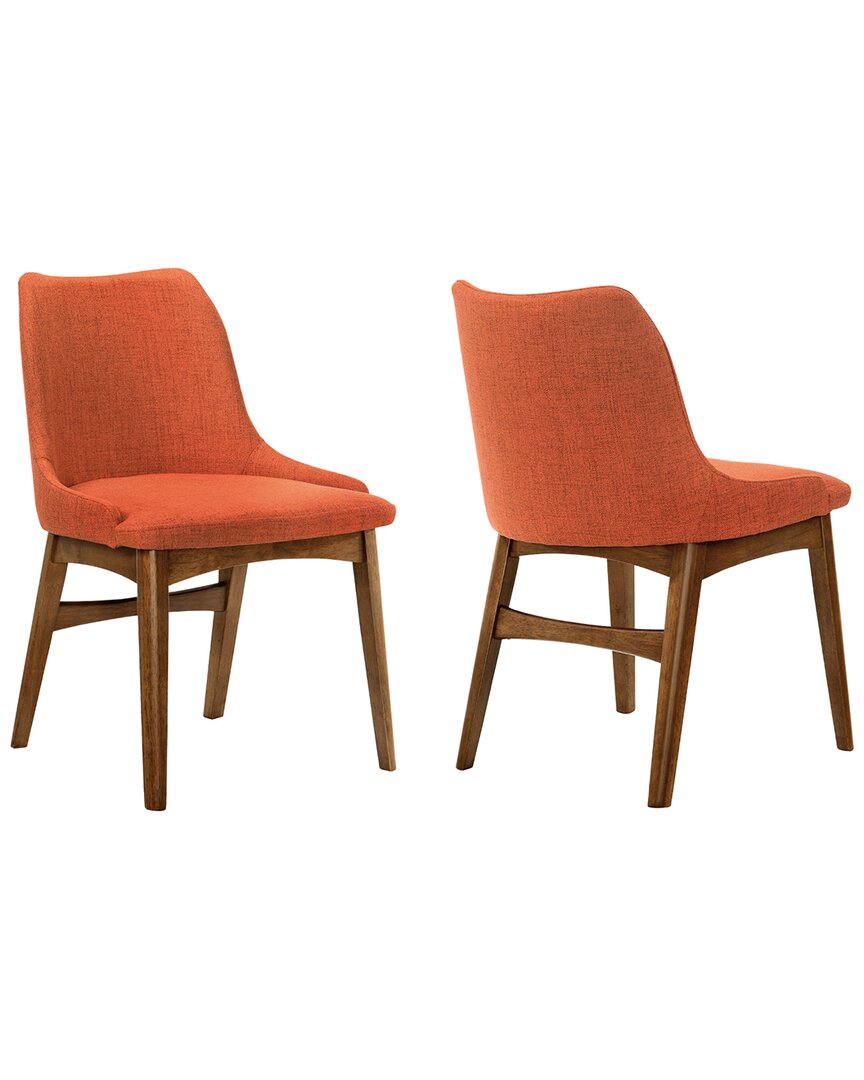 Armen Living Set Of 2 Azalea Orange Walnut Wood Dining Side Chairs In Orange