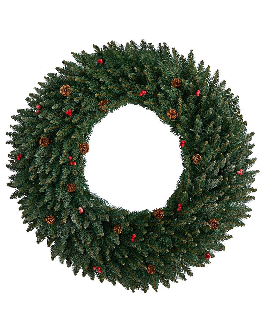 Nearly Natural 4ft. Large Flocked Artificial Christmas Wreath In Green