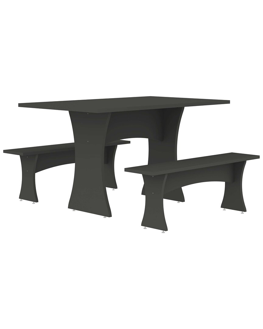 Manhattan Comfort Coney 3pc Mid-century Modern Dining Set In Grey