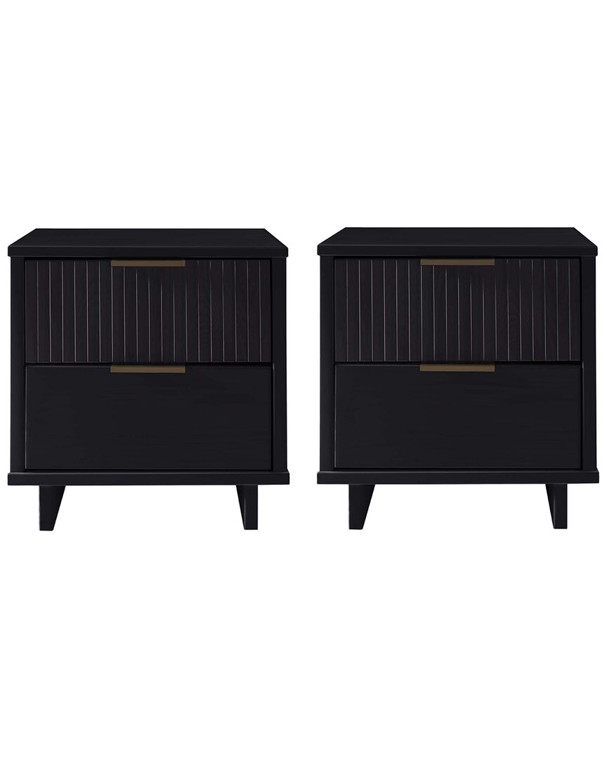 Manhattan Comfort 2-piece Granville Solid Pine Wood 2-drawer Nightstand Set In Black