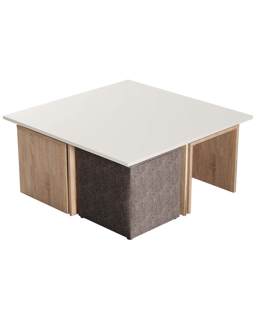 MANHATTAN COMFORT MANHATTAN COMFORT HALEY MID-CENTURY MODERN NESTED COFFEE TABLE & OTTOMAN SET 