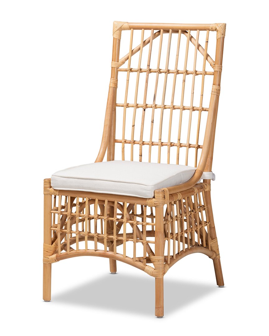 Baxton Studio Rose Upholstered Rattan Dining Chair In White