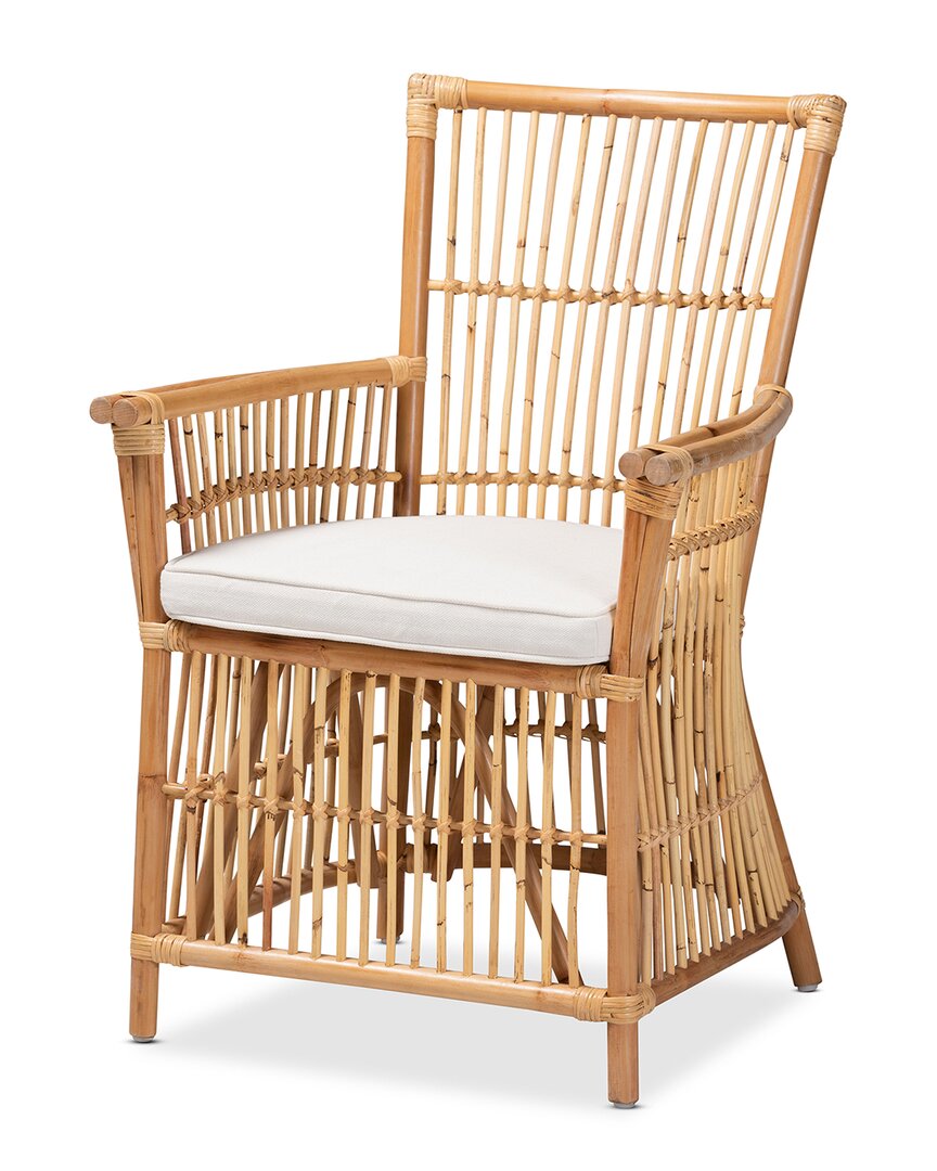 Baxton Studio Rose Upholstered Rattan Armchair In White