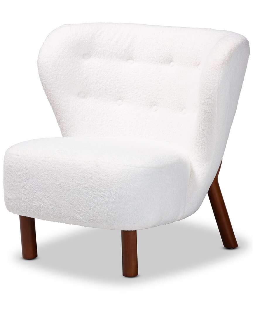 Baxton Studio Cabrera Boucle Upholstered Wood Accent Chair In White