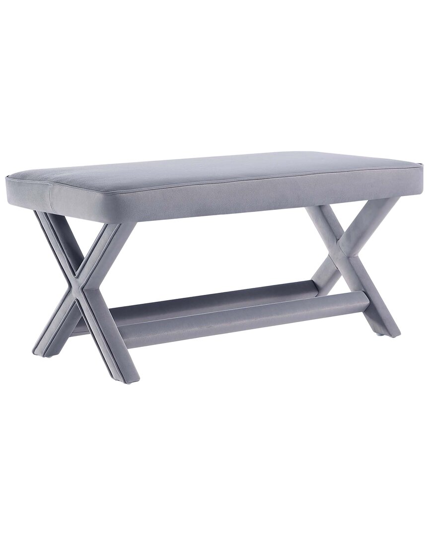 Manhattan Comfort Abigail Mid-century Modern Velvet Upholstered Bench In Grey
