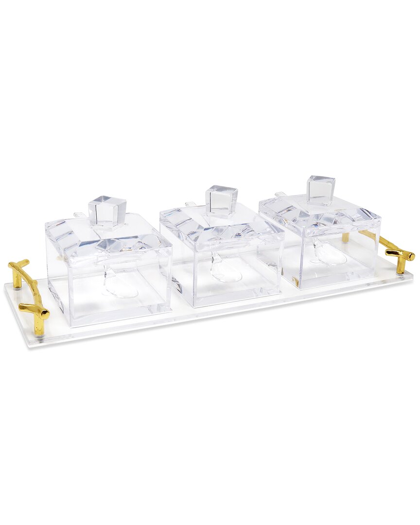 Vivience 3 Bowl Acrylic Serving Dish On Tray With Covers An
