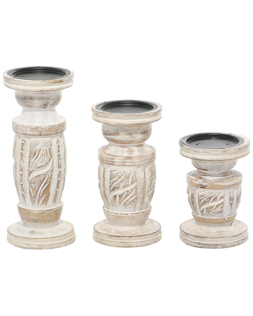 Peyton Lane Set Of 3 Country Cottage Abstract White Wood Candle Holder
