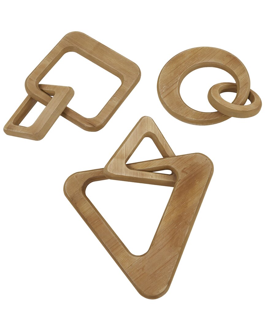COSMOLIVING BY COSMOPOLITAN COSMOLIVING BY COSMOPOLITAN SET OF 3 CHAIN BROWN WOOD SCULPTURE