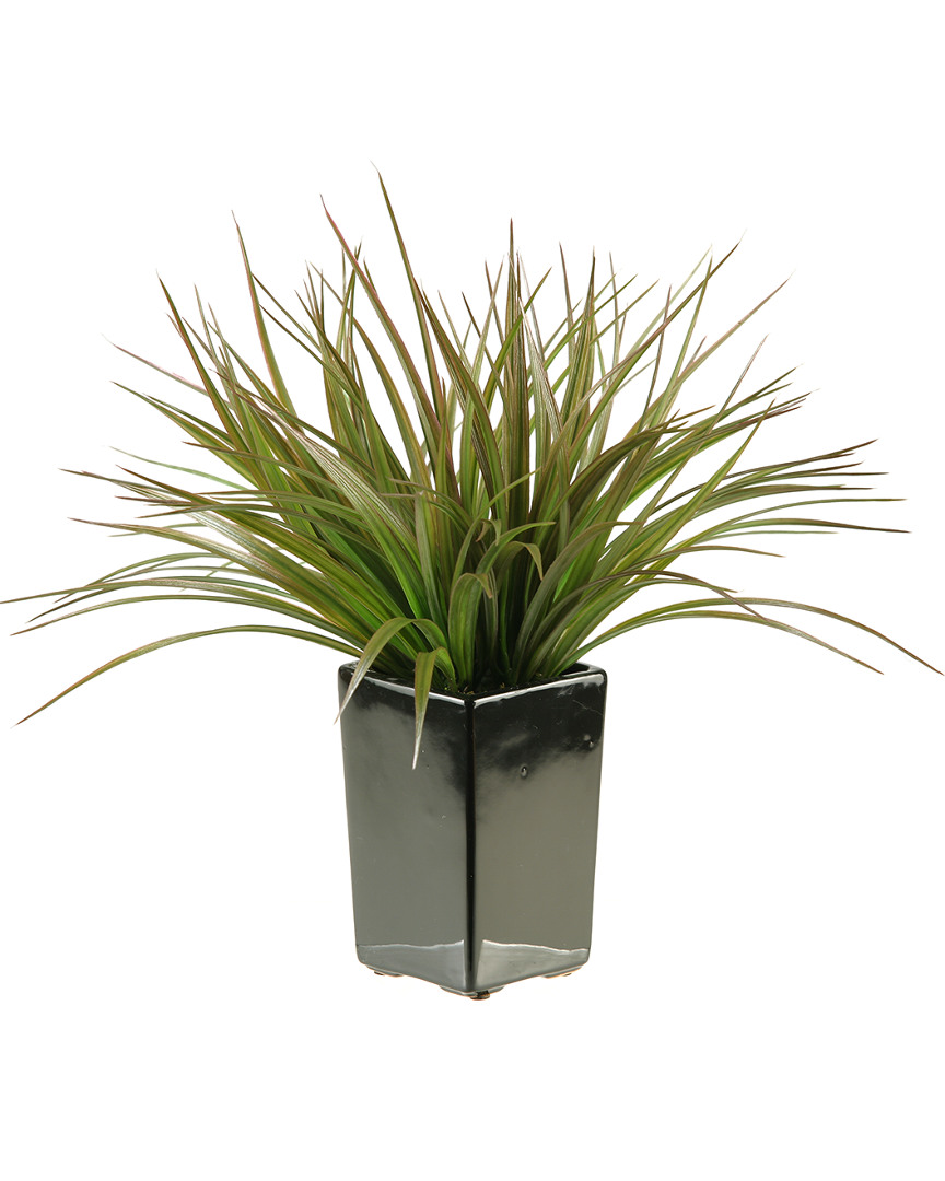 D&w Silks Brown/green Grass In Square Black Ceramic Planter